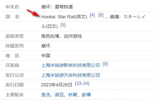 崩坏星穹铁道英文名是什么?1