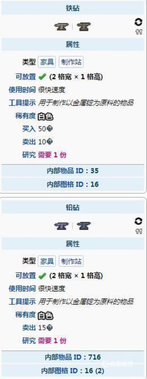 泰拉瑞亚铁砧和铅砧有什么区别?2